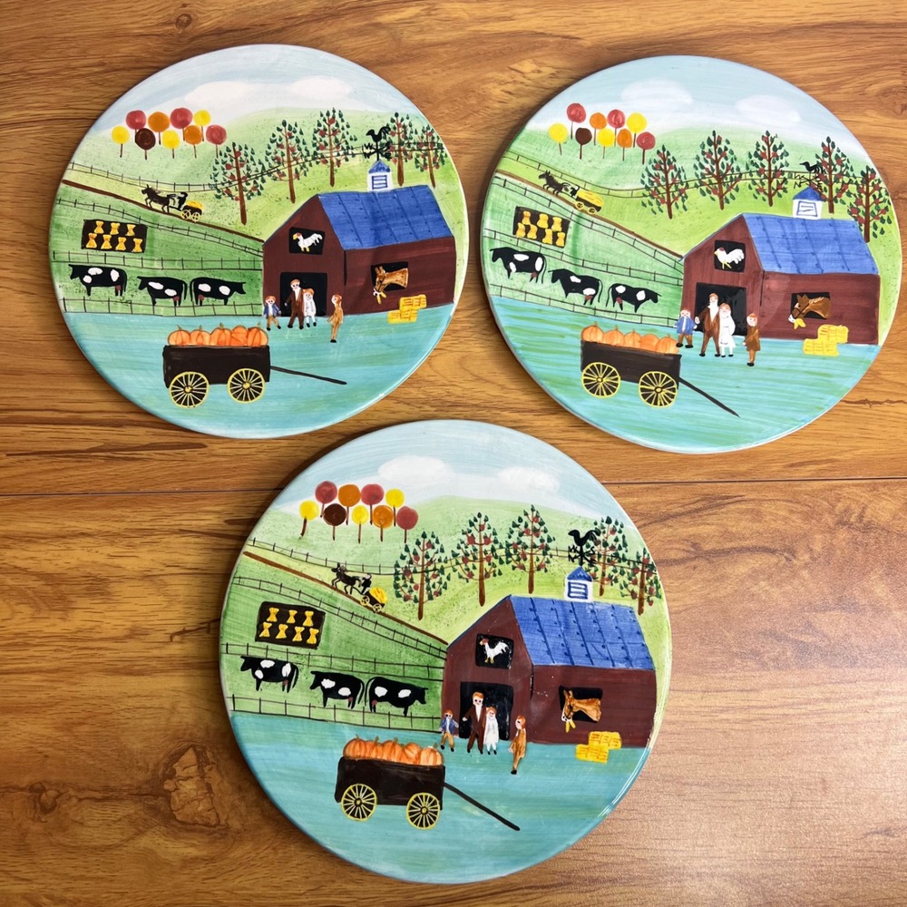 Bath Body Works Holiday 1998 Set of 3 Plates Grandma‎ Beaty Art Farmhouse Amish